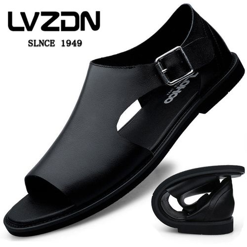 lvzdn男士头层牛皮商务休闲凉鞋男透气镂空沙滩鞋软皮软底罗马鞋
