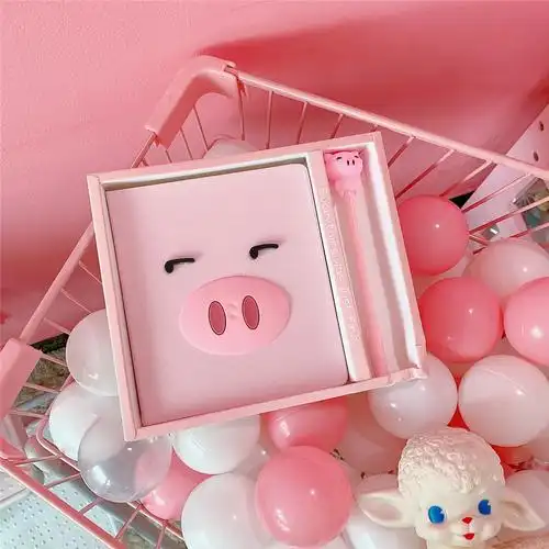 韩版创意可爱卡通少女心笔记本粉色萌猪学生礼品手账本记事本套装