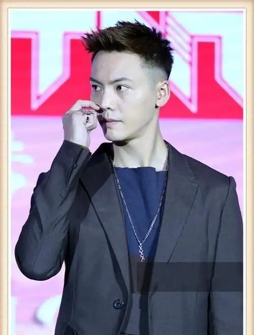 五官立体的陈伟霆,连这个有点土的飞机头都那么帅气,拼接的卫衣搭配一