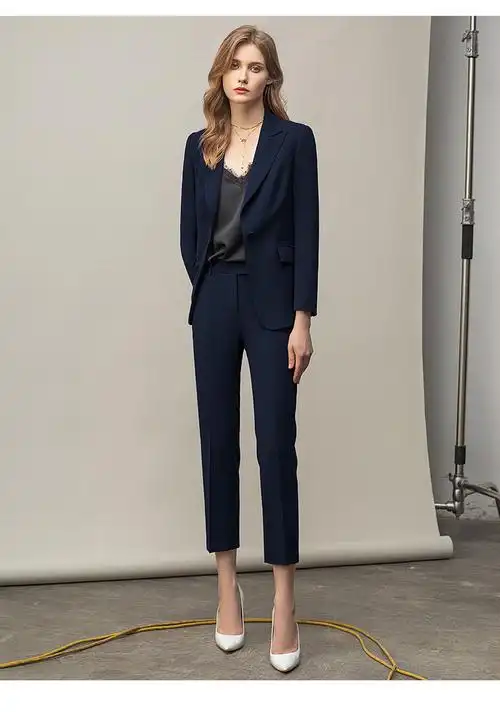 ad2022高端藏青色西装女士修身气质售楼部工作服春新款西服套装工作服