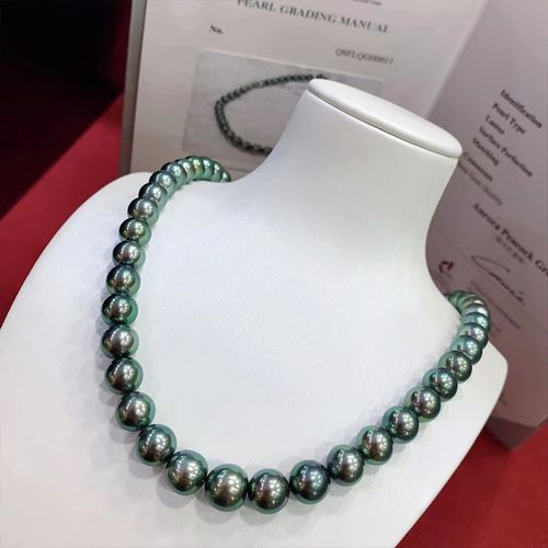 天然海水大溪地黑珍珠项链8-11mm近圆女士颈链新款气质珠宝首饰品