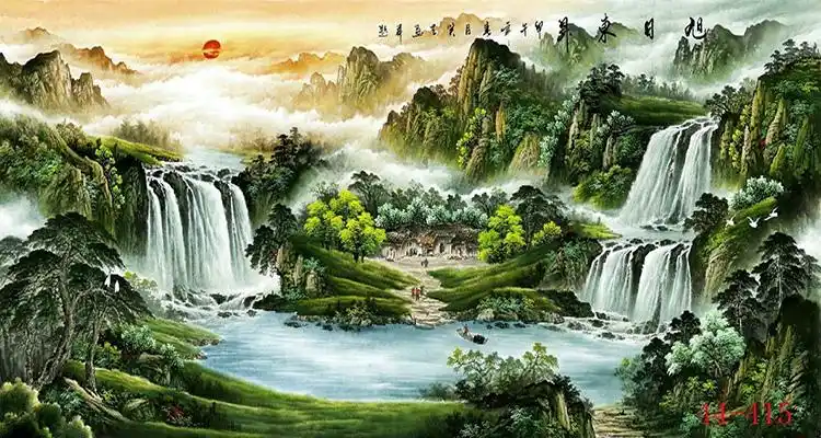 优搜网 家居饰品 装饰画 国画 山水画风水靠山招财字画 旭日东升国画