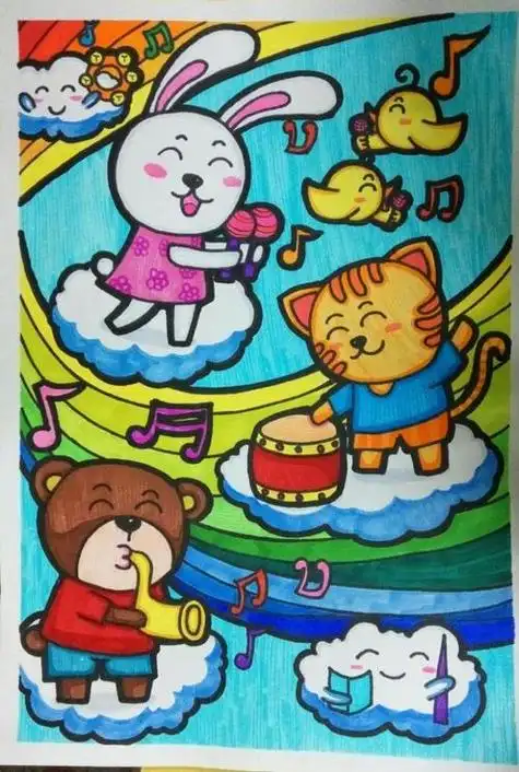 听音乐简笔画儿童画