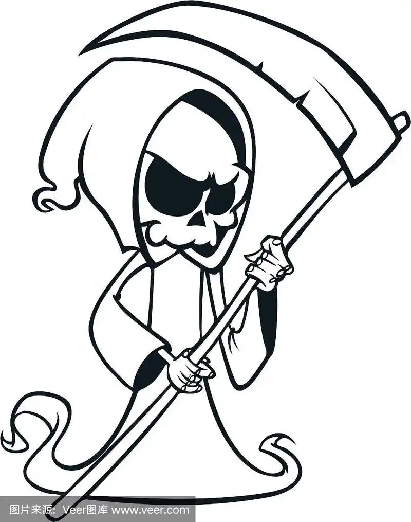 可爱的卡通死神与镰刀孤立