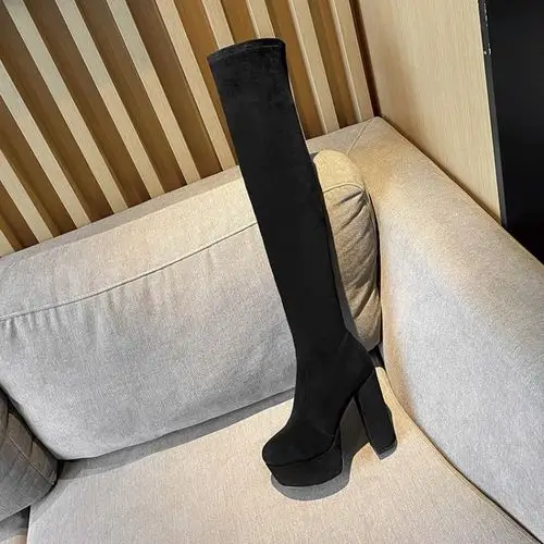秋冬新款高筒靴弹力靴圆头粗跟防水台恨天高过膝长靴黑色女鞋