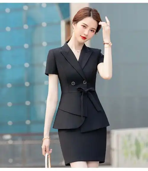 秦菲 职业西装套装女夏季新款ol时尚短袖套裙上班气质女神范工作服薄