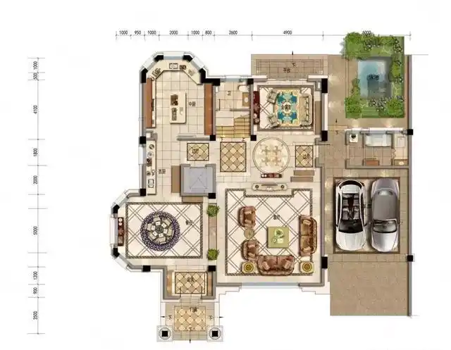整体一共有四层的空间,首层有两个专属的停车库.