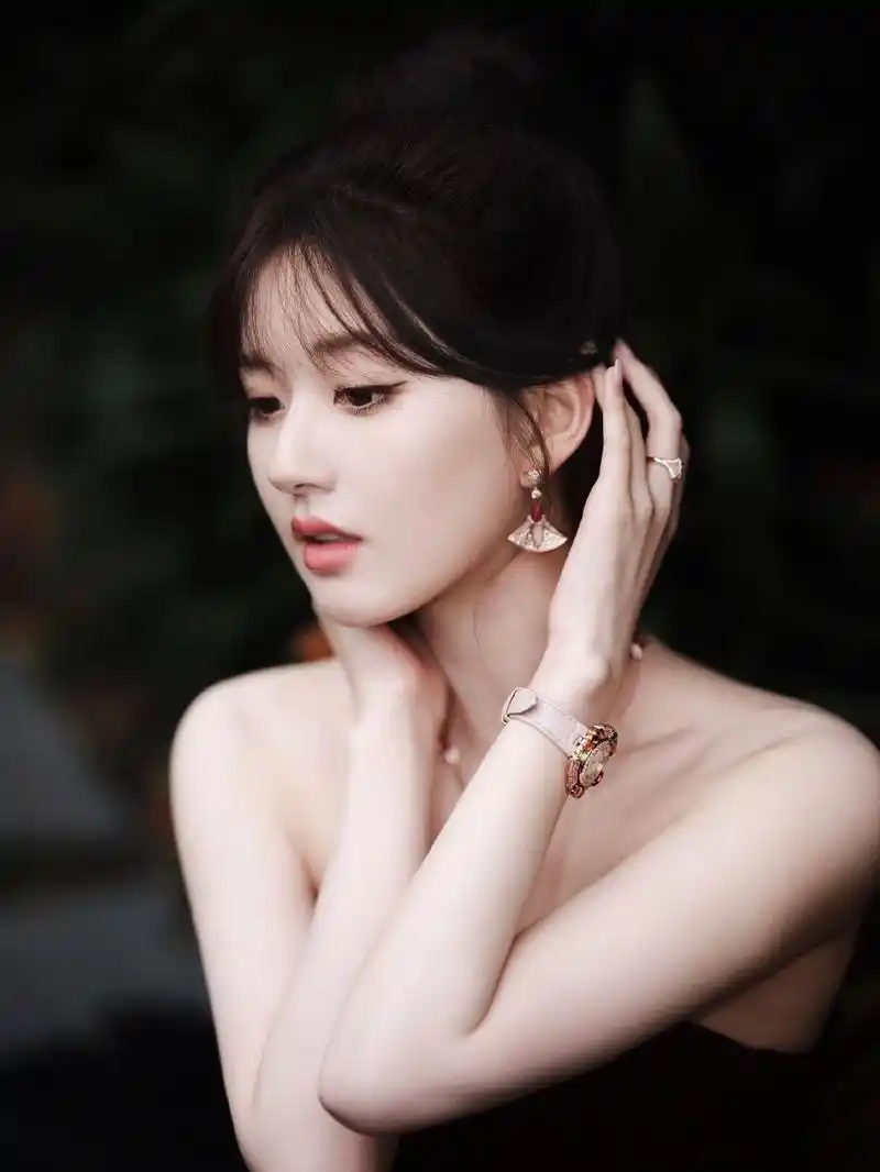 组图:赵露思黑色抹胸纱裙秀长腿美背 丸子头盘发优雅似古堡公主