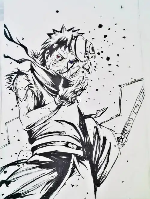 忘了拍线稿了,画了一半才想起来……#火影忍者  #宇智波带土 #临摹