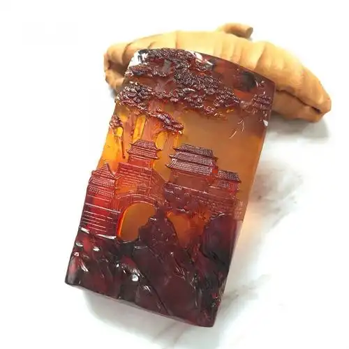 天然缅甸血珀山水牌挂件