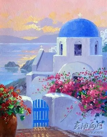 地中海风景 希腊 爱琴海 大芬村油画