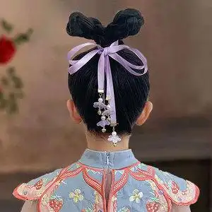儿童汉服头饰中国风铃铛飘带古装发饰女童编发头绳古风绑发发带
