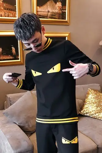 2019春季新款快手红人网红抖音同款社会人精神小伙卫衣套装男装一套