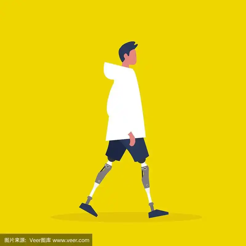 有假肢的年轻男性角色.现代残疾人.的生活方式.新技术.