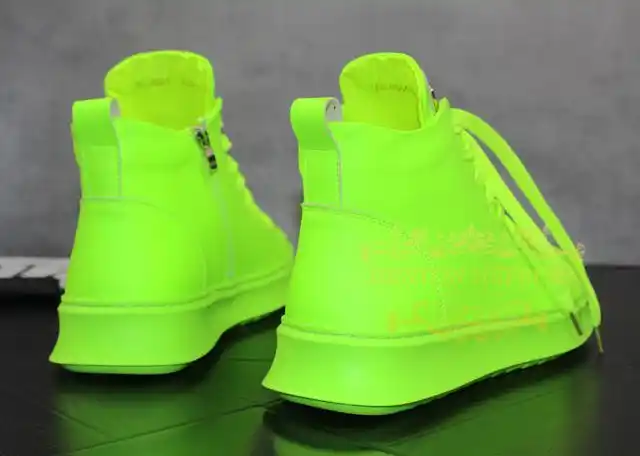 hepburn轻奢品牌男鞋漆皮亮皮板鞋男士高帮白色休闲鞋新款荧光绿潮鞋