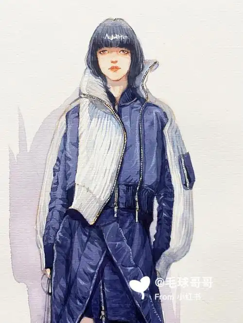 课堂水彩户外轻羽绒服针织拼接