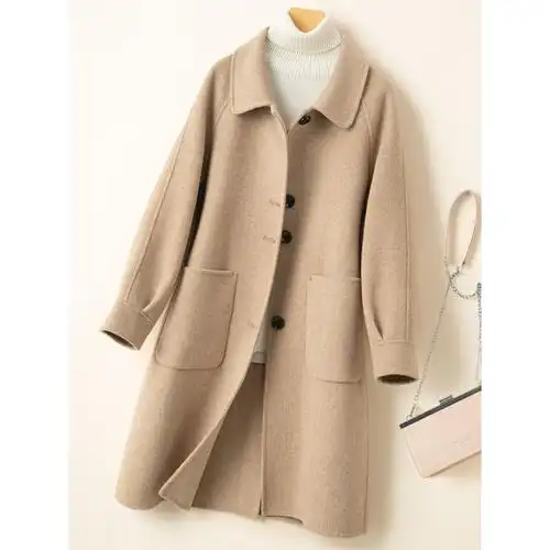 双面羊毛大衣女士中长款2023新款春秋翻领时尚气质毛呢外套-阿里巴巴