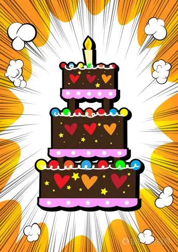 生日蛋糕上漫画风格背景