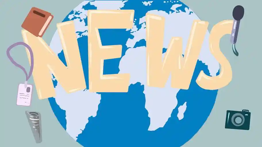 地球新闻麦克风记者卡相机卡通背景