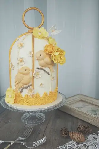 翻糖蛋糕 金色 小鸟 麻雀 花朵