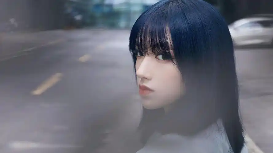 性感气质女神程潇蓝色头发最新造型写真