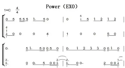 power(exo)有试听 钢琴谱 钢琴双手简谱 钢琴简谱
