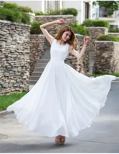 6983#蕾丝连衣裙夏2019新款淑女气质白色吊带仙女长裙雪纺大摆裙