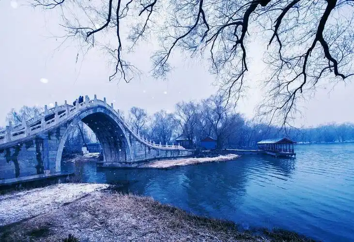 小桥流水人家雪花版雪中美景