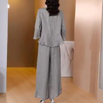 isseymiyake三宅一生杭州棉麻刺绣套装女夏素素订苎麻亚麻上衣裤子两