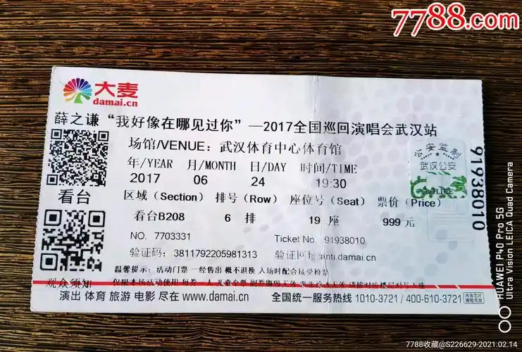 薛之谦2017武汉演唱会票根-晚会/演出门票-7788马灯收藏