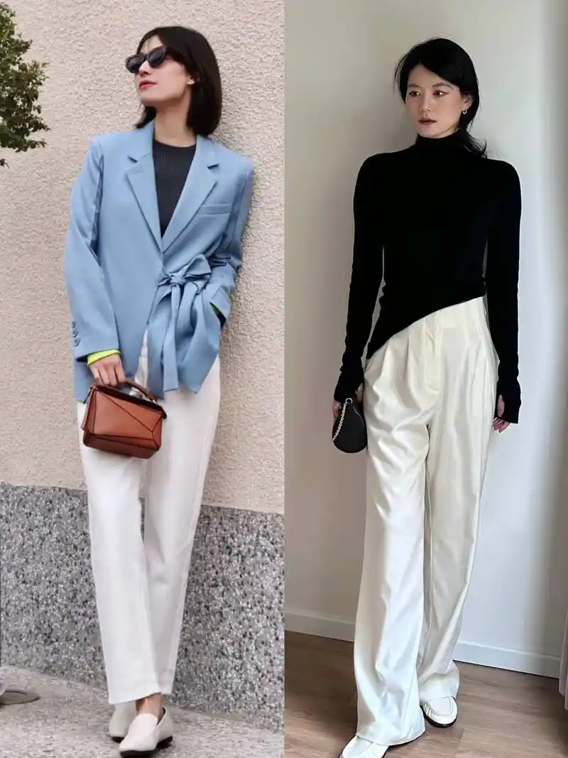 强化腰线,让比例感更完美想要把白裤子 乐福鞋搭配的更加时髦洋气,高