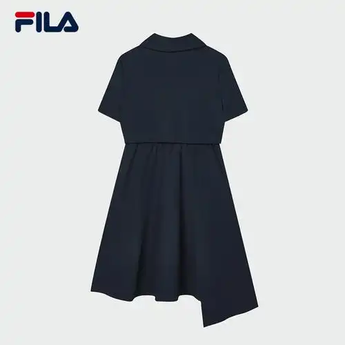 fila新款翻领不规则下摆裙子emerald斐乐女子梭织连衣裙2024夏季