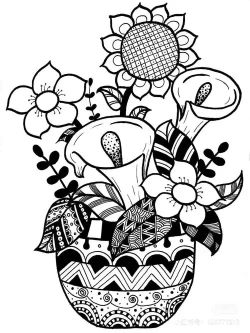 线,面之外,一幅优秀的精美黑白装饰画,尤其是装饰花瓶,内轮廓线条较