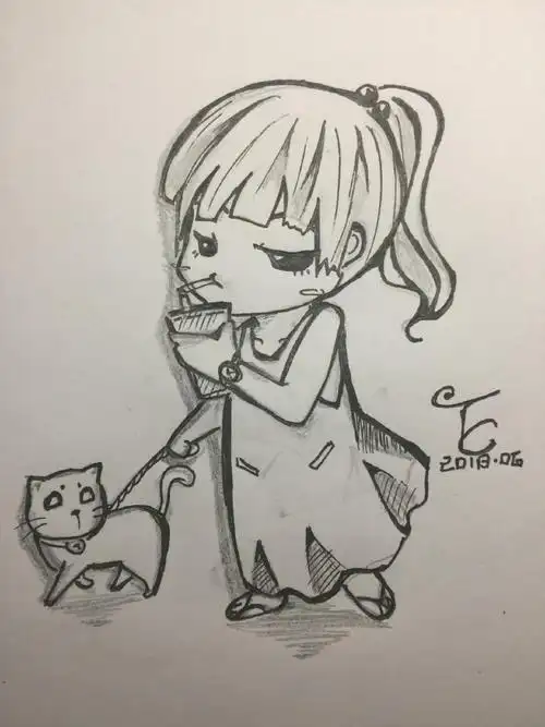 简笔画素描人物用色粉