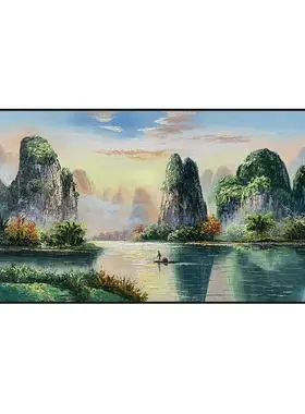 纯手绘中式肌理油画桂林山水横幅风景画客厅装饰画背景墙沙发挂画