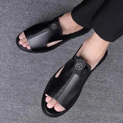 策乐cele皮凉鞋夏季新款男士真皮凉鞋男休闲潮流软底罗马鞋开车鞋