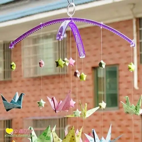 diy手工风铃材料包 双扁担杆 星星千纸鹤风铃 宿舍房间室内装饰