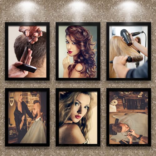 美发店复古装饰画 发廊理发店挂画欧美发型海报高档有框画造型画