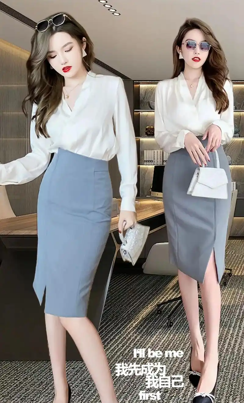 姐妹们,秋季装新款女装职业范白领套装来啦~衬衣纯色v字领衬衫 - 抖音