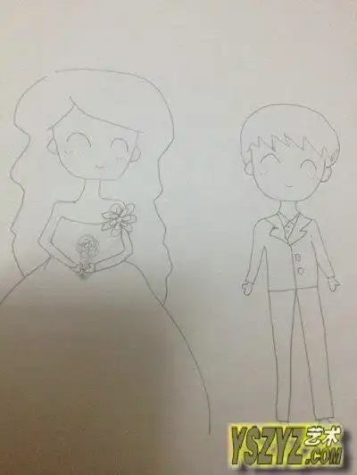 简笔画情侣婚纱