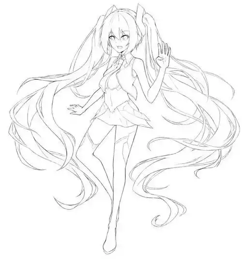 黑白线稿初音未来精品线稿快来画啊