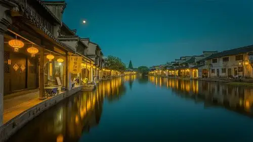 江南水乡唯美夜色高清桌面壁纸