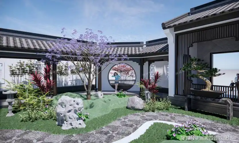 150平户型江南园林风格两层中式合院别墅小房子大院子润润四合院设计