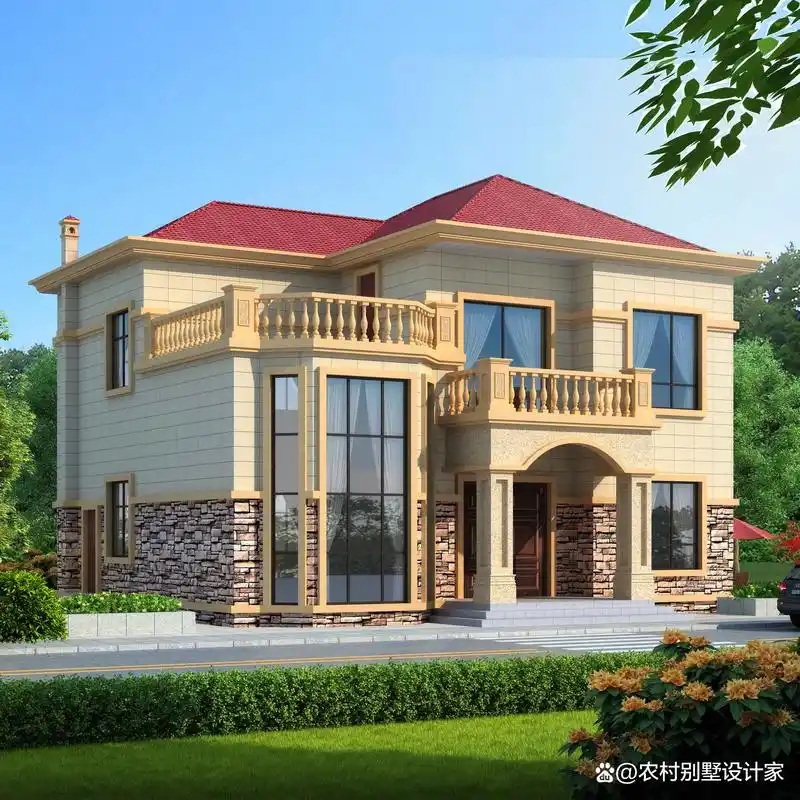 适合农村自建的二层欧式小洋楼,田园风十足,带复式客厅和大露台