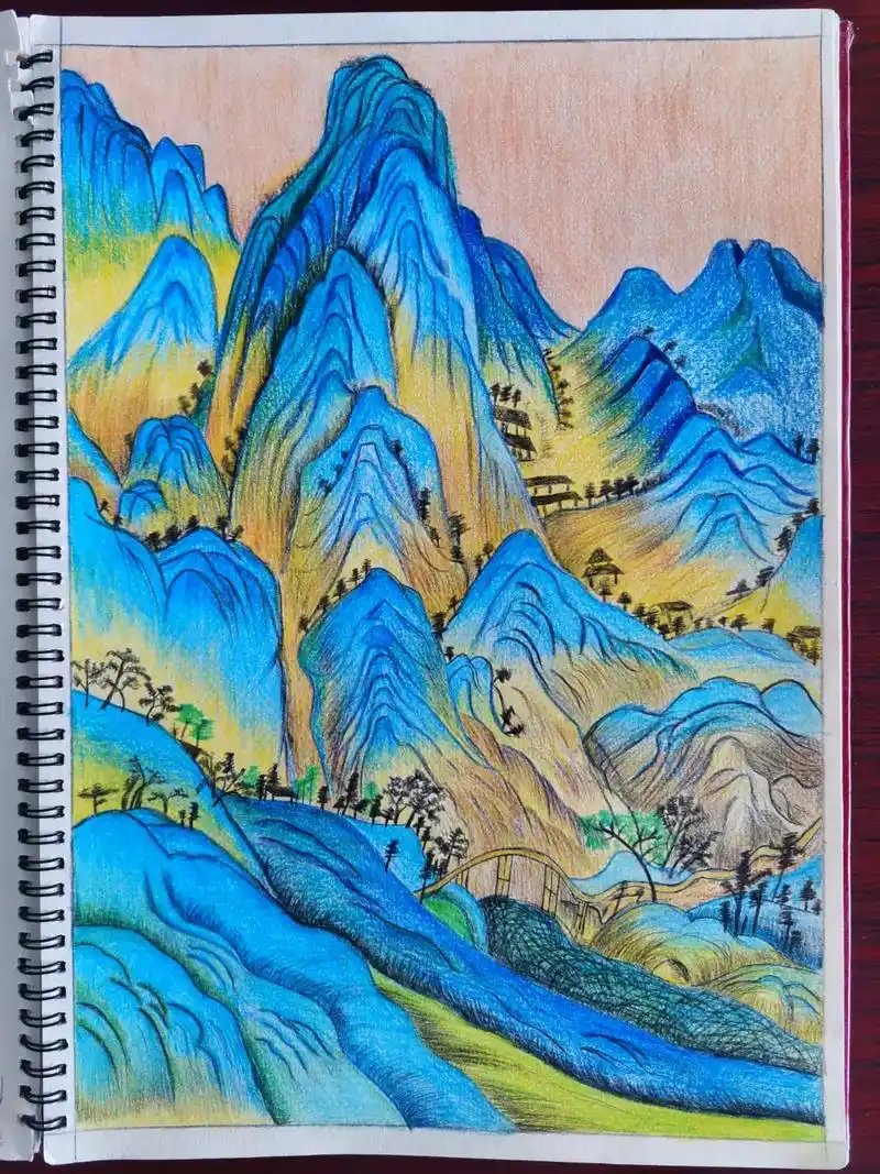 彩铅风景山水画#控笔训练 #山水画 #彩 - 抖音
