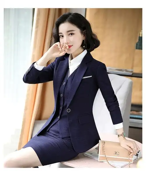普妮姿职业装女装套装春秋新款韩版时尚修身格子商务正装白领团体工作