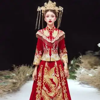 中式婚纱凤冠霞帔秀禾服新娘夏季婚服结婚嫁衣禾秀服女 无钻款【送】