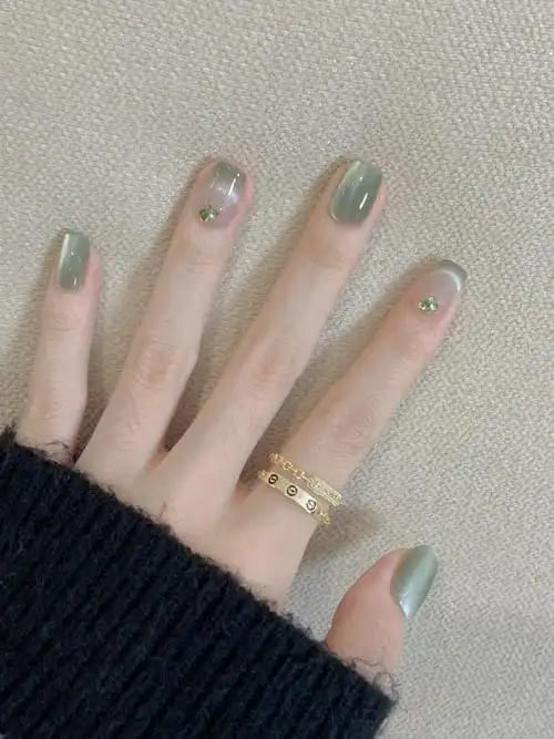 夏天清爽绿色猫眼98美甲