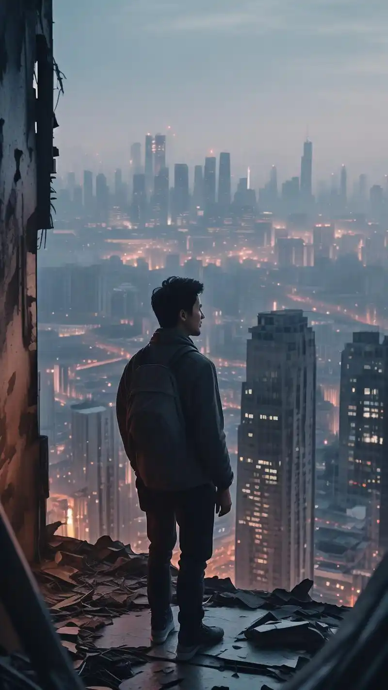 94孤独沧桑男人在废弃城市壁纸95 穿梭在废弃城市中的孤独男人,他