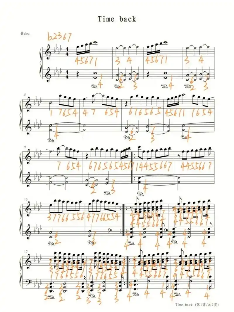 《time back》钢琴简谱|||#简谱  #钢琴谱分享  - 抖音